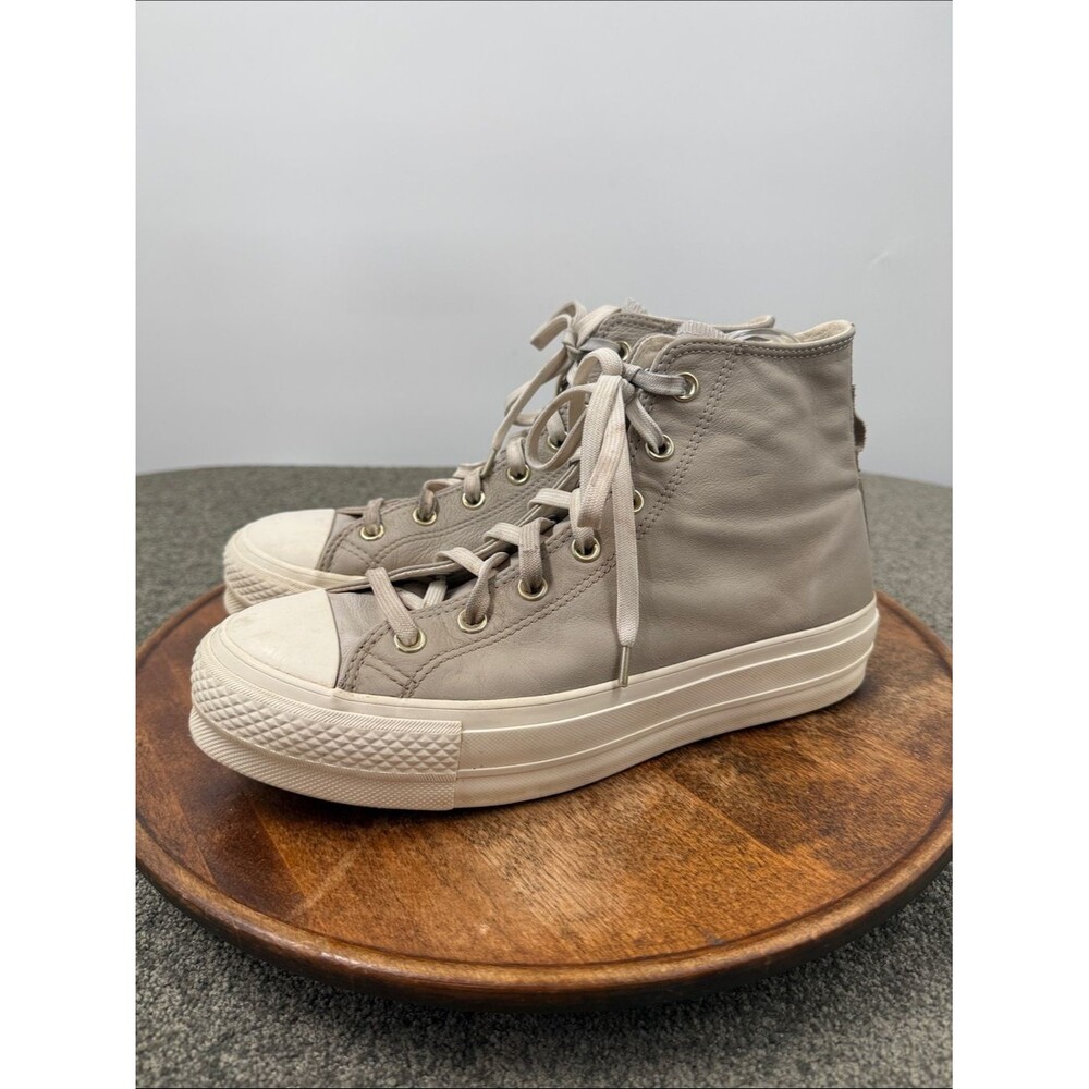 Converse Shoes Wm 10 Grey Leather High Sneakers All Star Chuck Taylor Platform